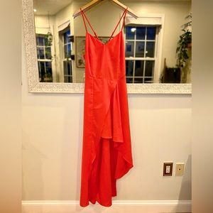 SugarLips Bright Red Orange Coral High Low Layered Dress Adjustable Straps - M